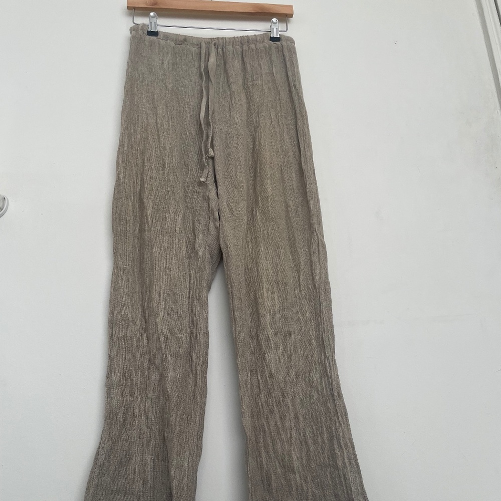 Beige linen wrinkle pant